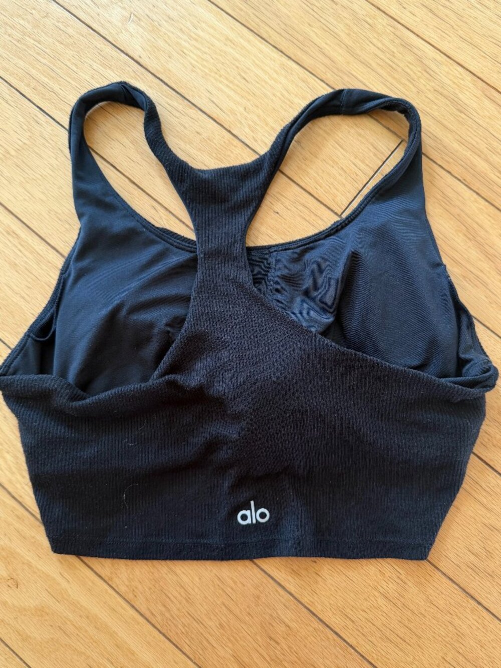 Alo Yoga Black Ribbed Knot Front Sports Bra – Racerback (Size M)